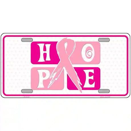 Hope Breast Cancer Ribbon Novelty Metal License Plate 12" x 6" (LP)