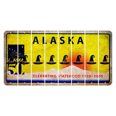 Alaska 50 Year Statehood Cut License Plate Strips (Set of 8) Witches Hat