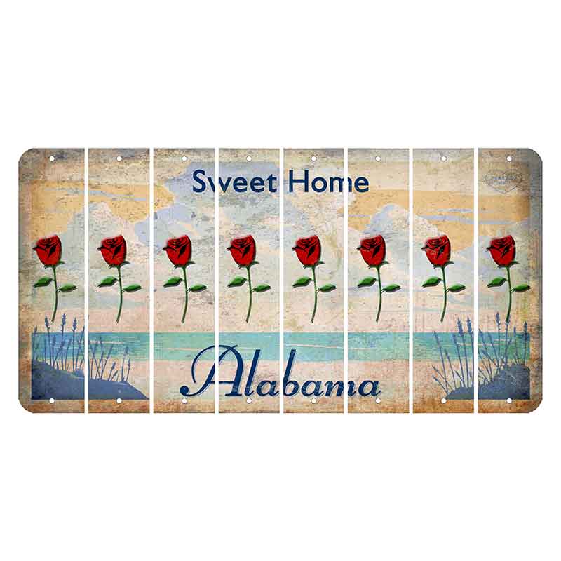 Sweet Home Alabama Cut License Plate Strips (Set of 8) Red Rose