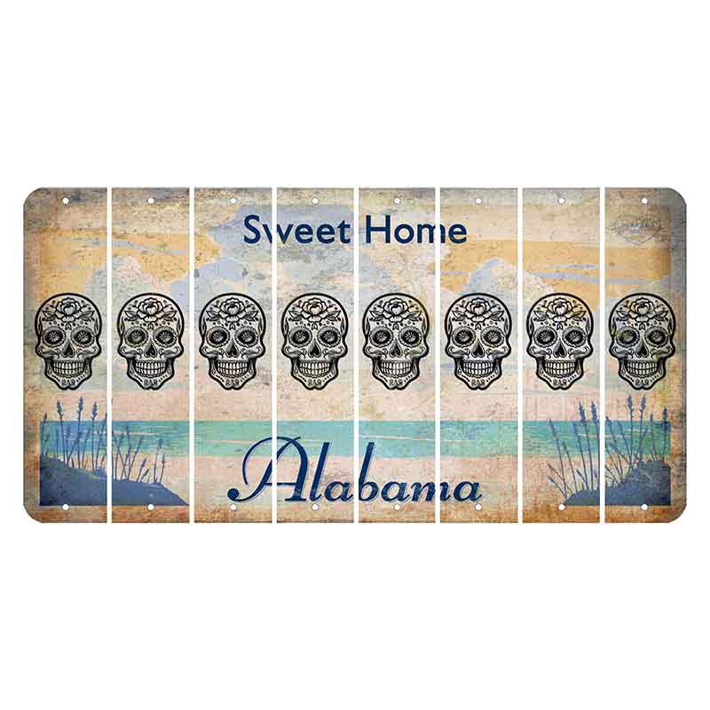 Sweet Home Alabama Cut License Plate Strips (Set of 8) Sugar Skull
