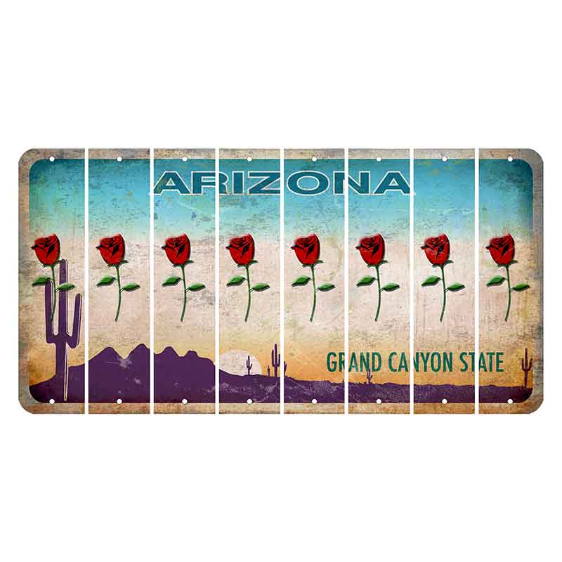 Arizona Desert Scene Cut License Plate Strips (Set of 8) Red Rose