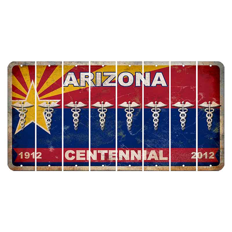 Arizona Centennial Cut License Plate Strips (Set of 8) Caduceus