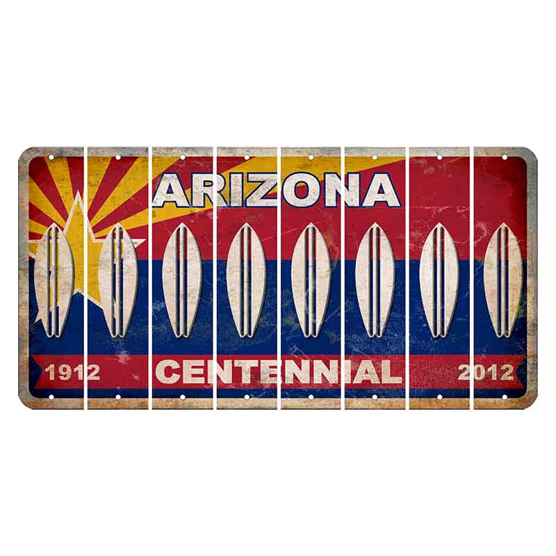 Arizona Centennial Cut License Plate Strips (Set of 8) Surfboard