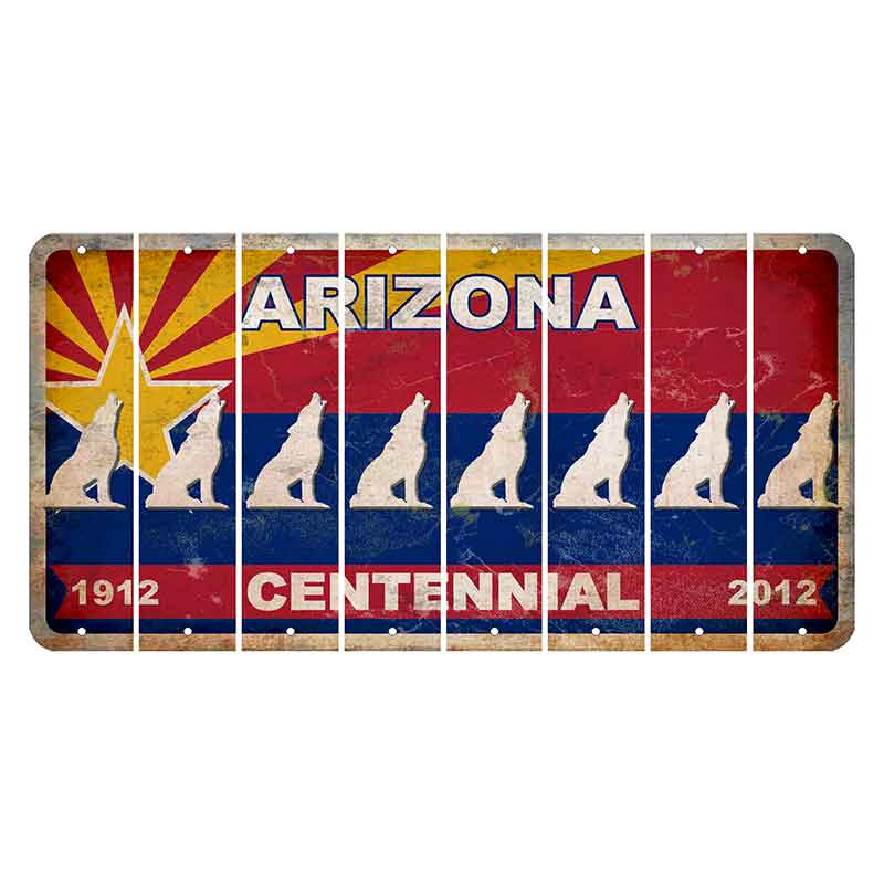 Arizona Centennial Cut License Plate Strips (Set of 8) Howling Wolf