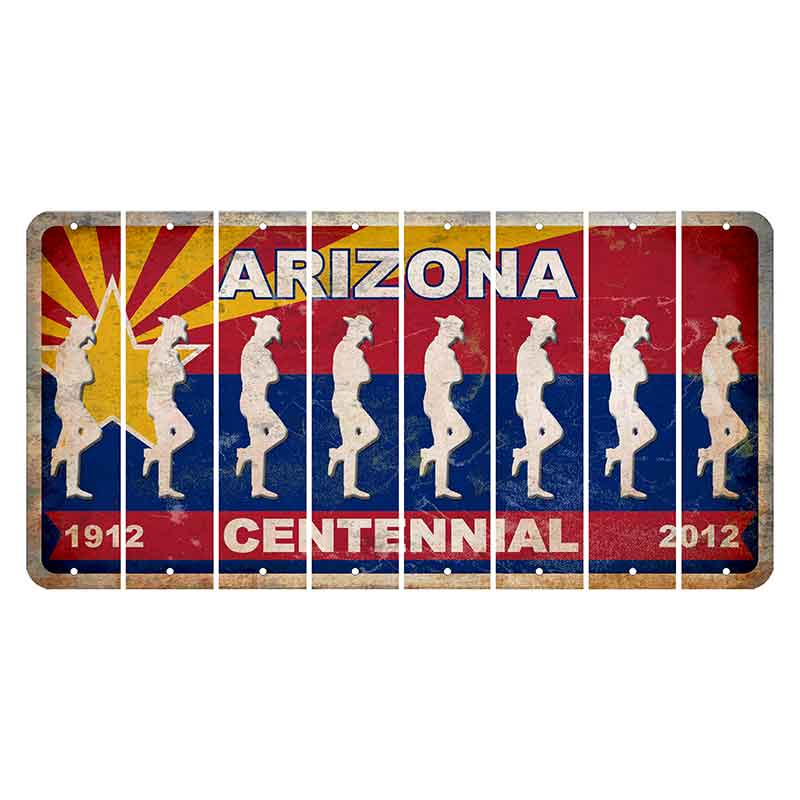 Arizona Centennial Cut License Plate Strips (Set of 8) Cowboy - Leaning