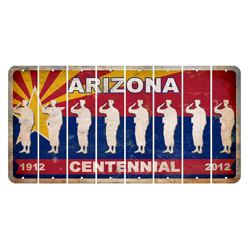 Arizona Centennial Cut License Plate Strips (Set of 8) Soldier - Saluting