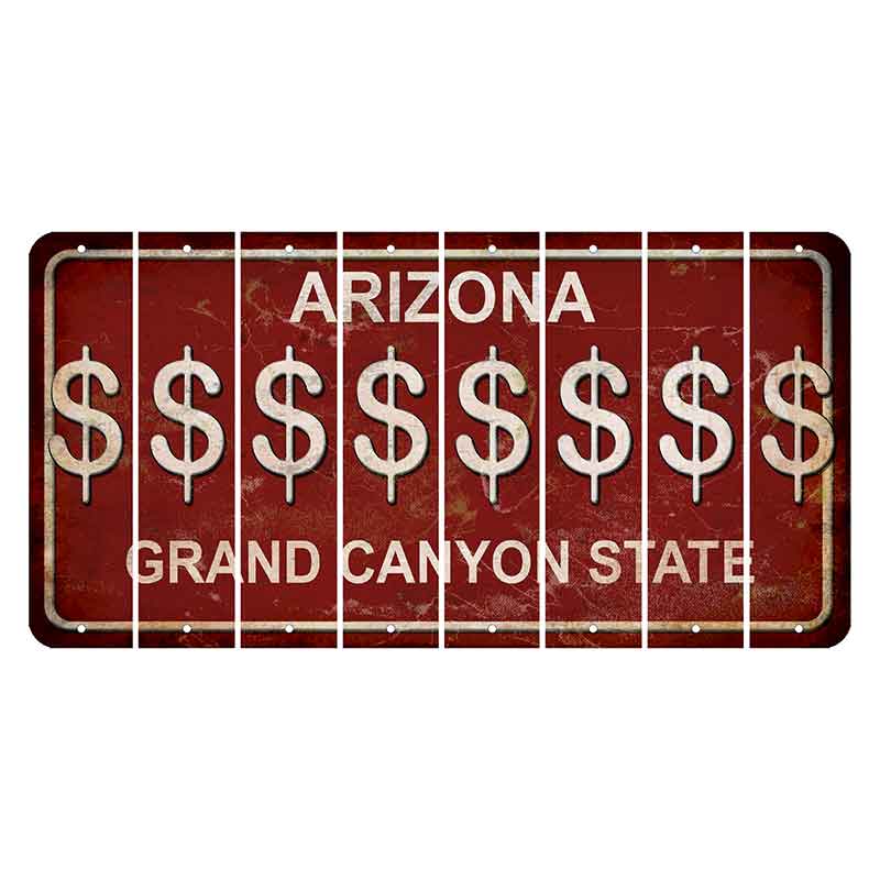 Arizona Maroon Cut License Plate Strips (Set of 8) Dollar Sign