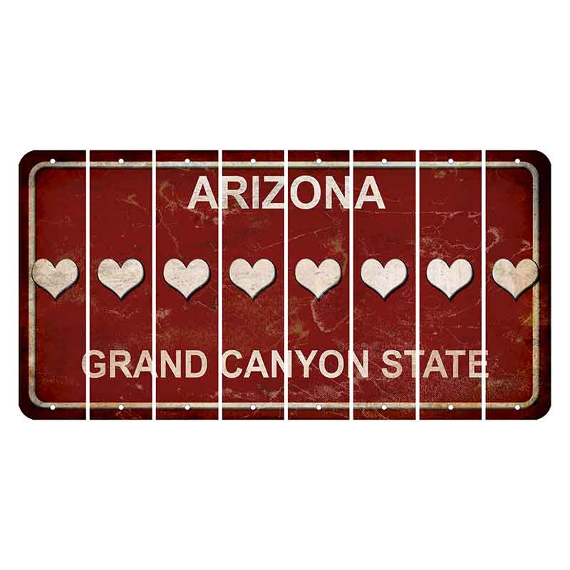 Arizona Maroon Cut License Plate Strips (Set of 8) Heart