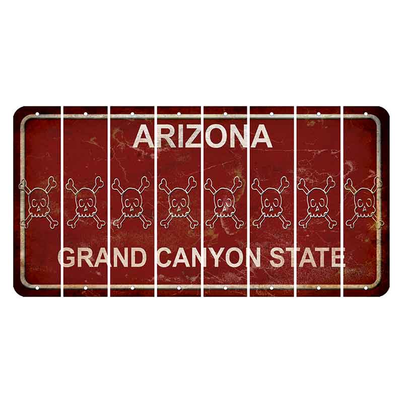 Arizona Maroon Cut License Plate Strips (Set of 8) Skull & Bones