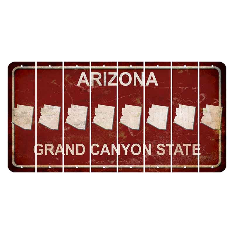 Arizona Maroon Cut License Plate Strips (Set of 8) State Silhouette