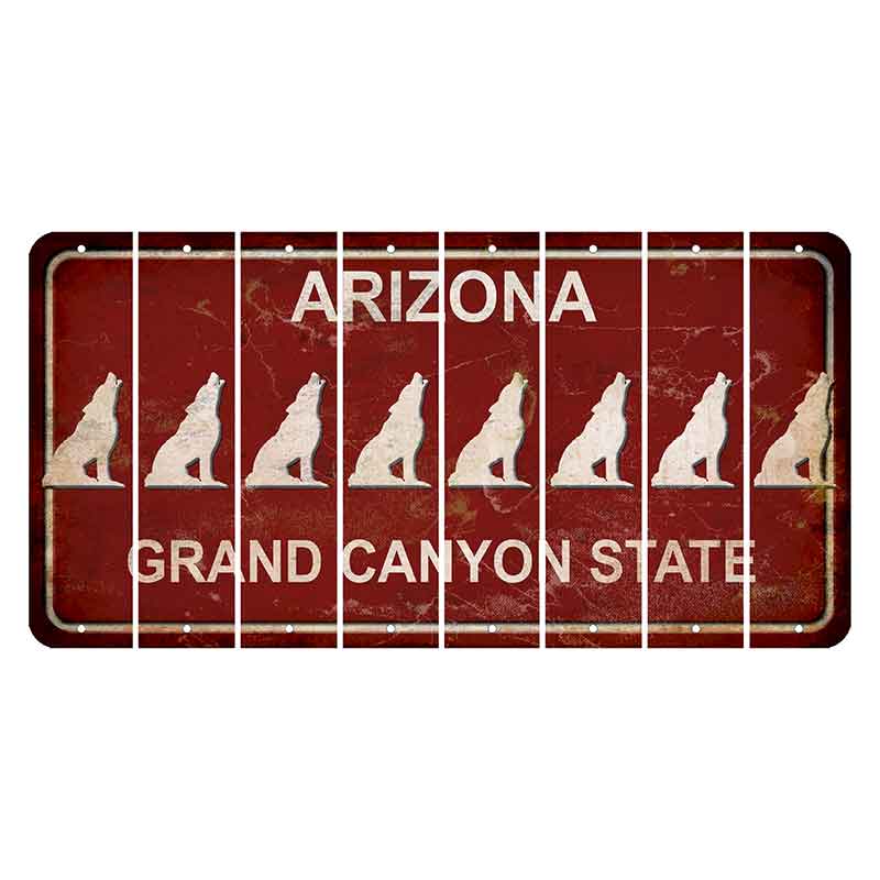 Arizona Maroon Cut License Plate Strips (Set of 8) Howling Wolf