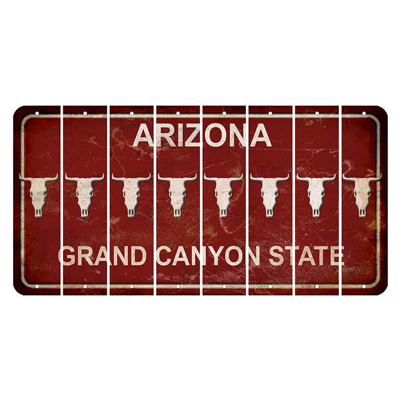 Arizona Maroon Cut License Plate Strips (Set of 8) Cow Skull