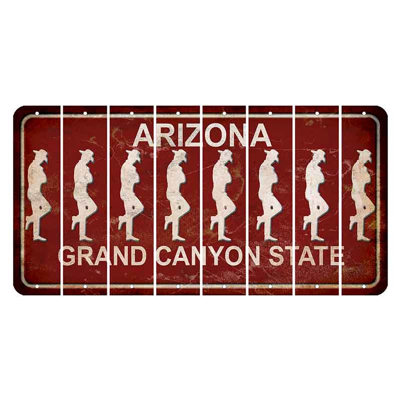 Arizona Maroon Cut License Plate Strips (Set of 8) Cowboy - Leaning