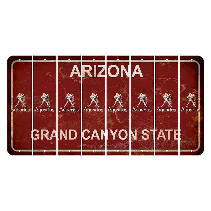Arizona Maroon Cut License Plate Strips (Set of 8) Zodiac Sign - Aquarius