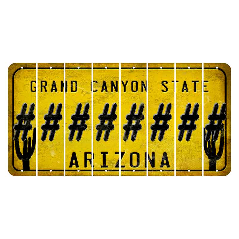 Arizona Yellow Cut License Plate Strips (Set of 8) Hashtag