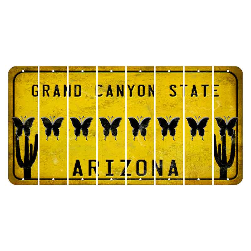 Arizona Yellow Cut License Plate Strips (Set of 8) Butterfly