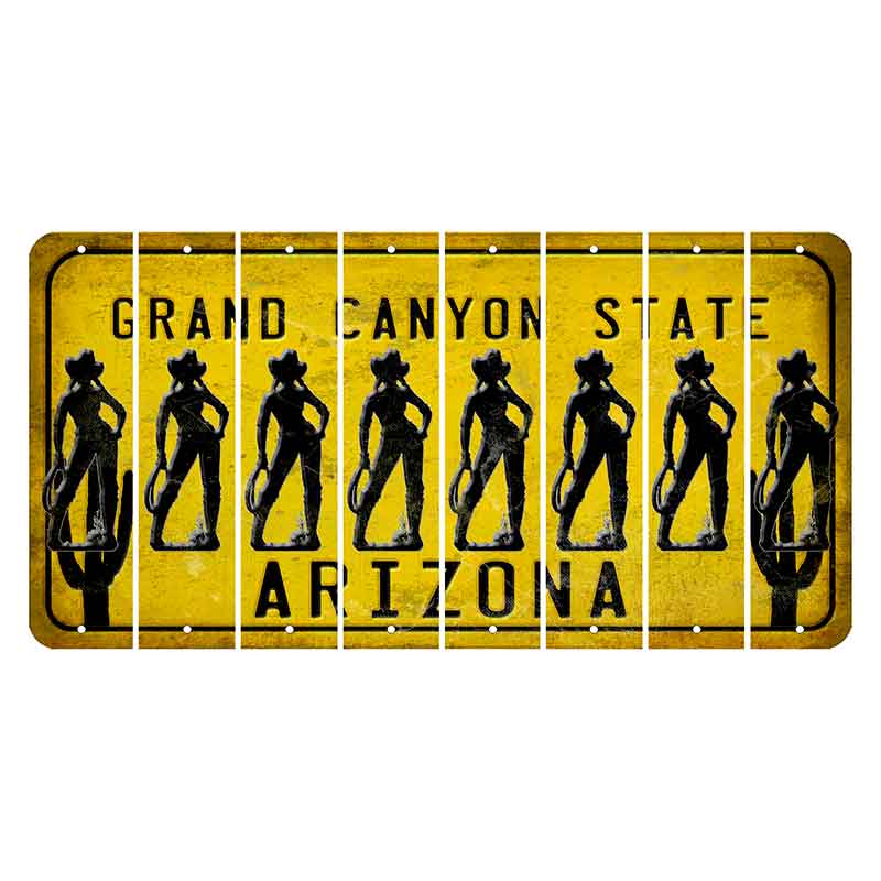 Arizona Yellow Cut License Plate Strips (Set of 8) Cowboy - Leaning