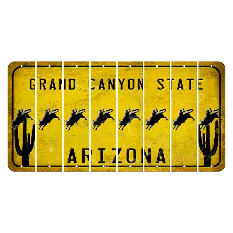 Arizona Yellow Cut License Plate Strips (Set of 8) Bull Rider
