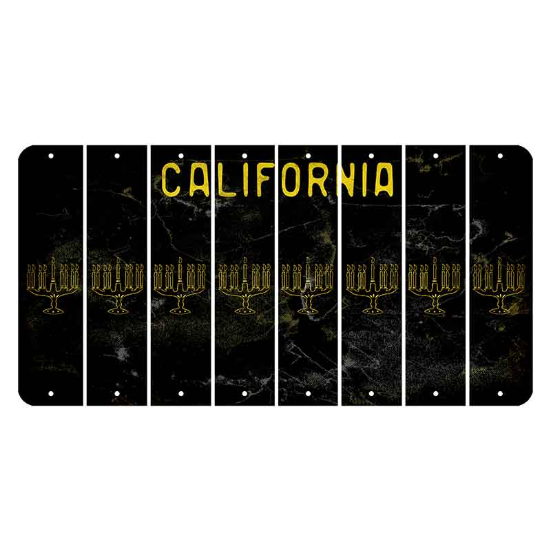 California Black Cut License Plate Strips (Set of 8) Menorah