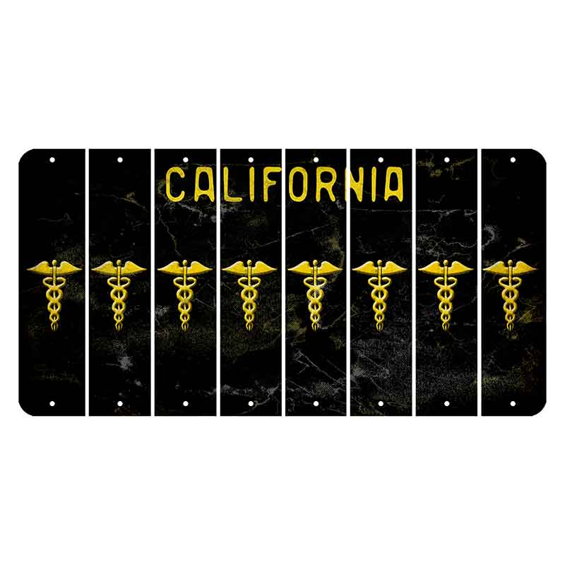California Black Cut License Plate Strips (Set of 8) Caduceus