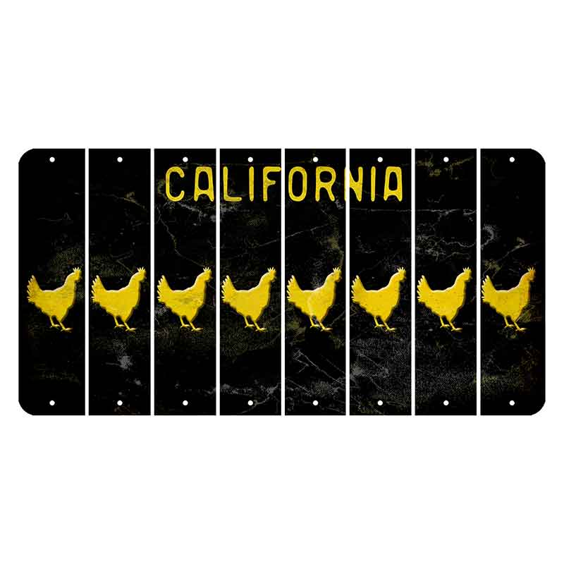 California Black Cut License Plate Strips (Set of 8) Chicken