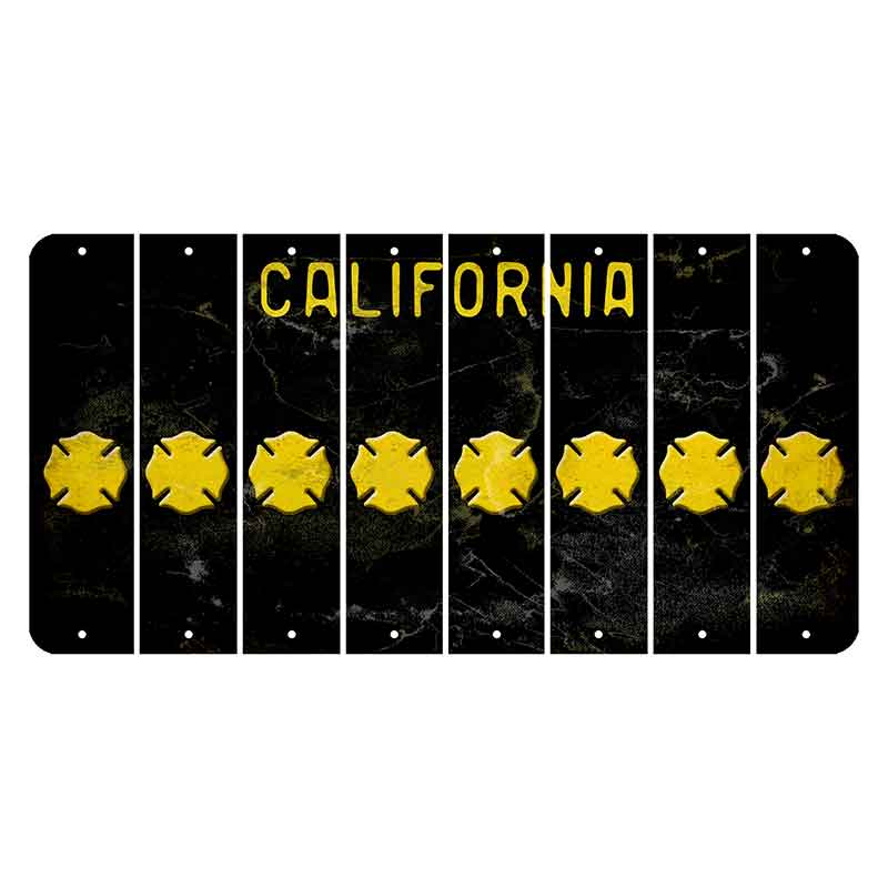 California Black Cut License Plate Strips (Set of 8) Fire Badge