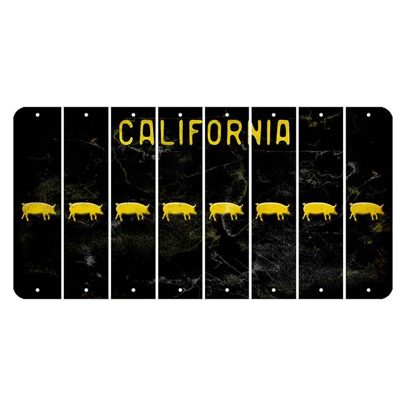 California Black Cut License Plate Strips (Set of 8) Pig