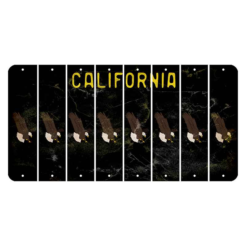 California Black Cut License Plate Strips (Set of 8) Bald Eagle