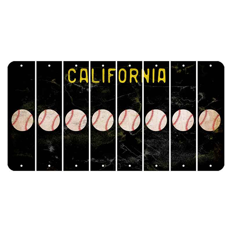 California Black Cut License Plate Strips (Set of 8) Baseball