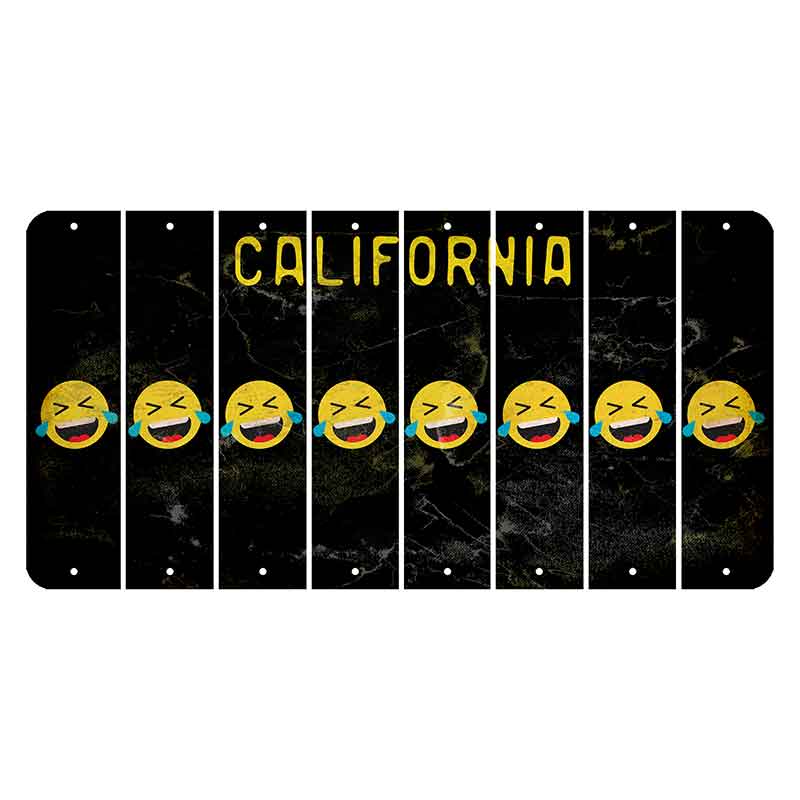 California Black Cut License Plate Strips (Set of 8) Emoji - Laughing