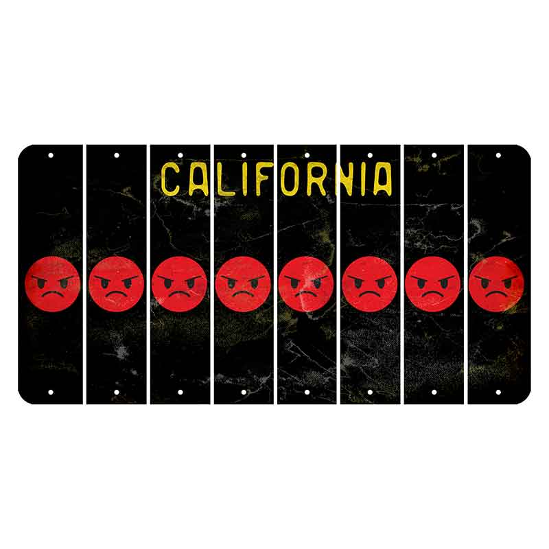 California Black Cut License Plate Strips (Set of 8) Emoji - Angry