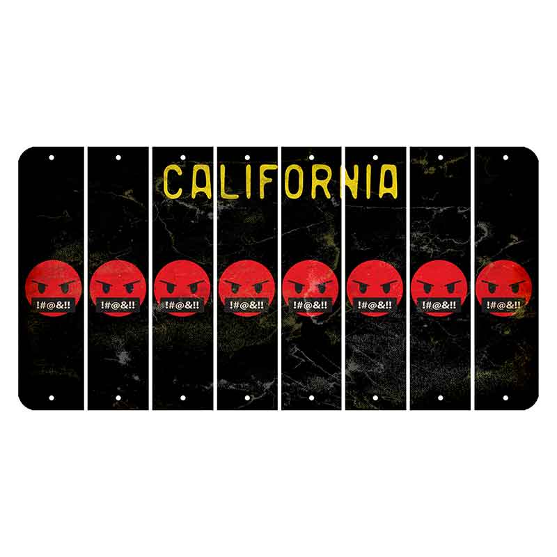 California Black Cut License Plate Strips (Set of 8) Emoji - Pissed