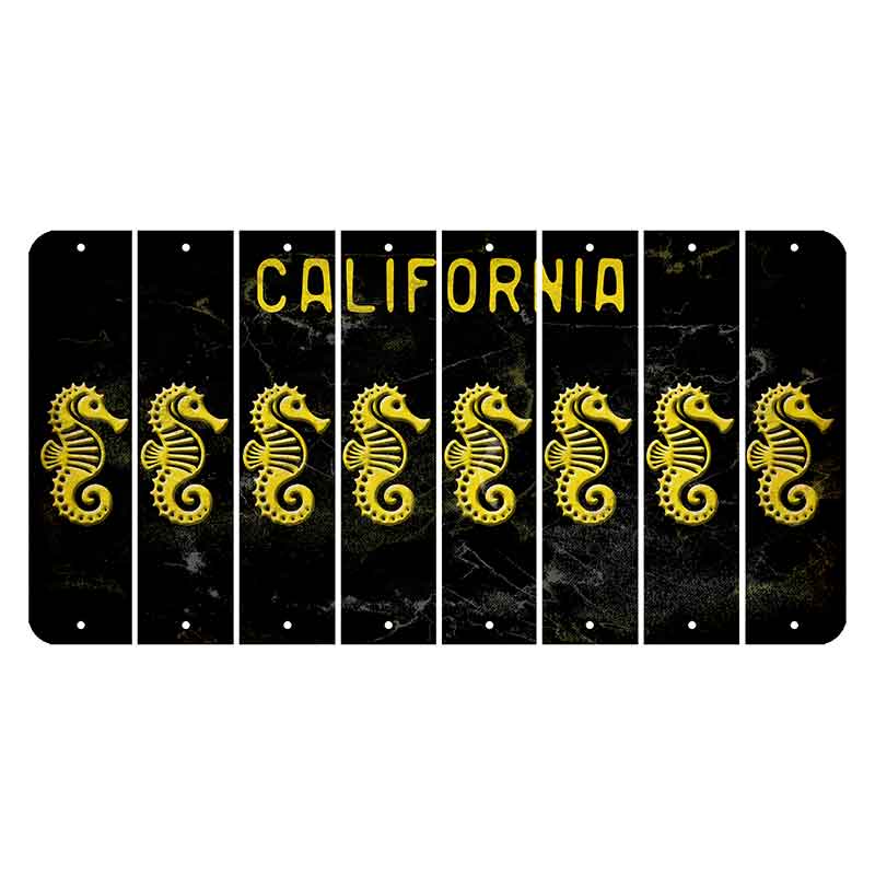 California Black Cut License Plate Strips (Set of 8) Seahorse