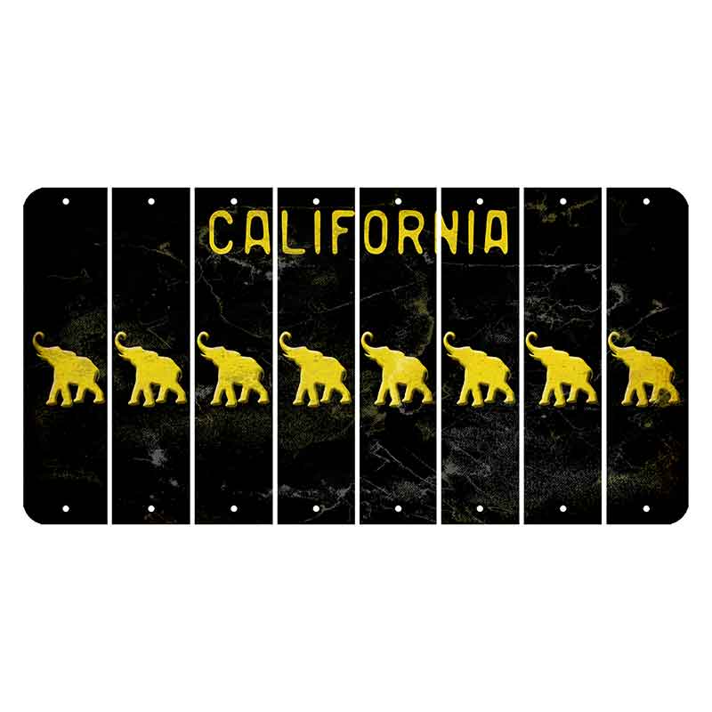 California Black Cut License Plate Strips (Set of 8) Elephant