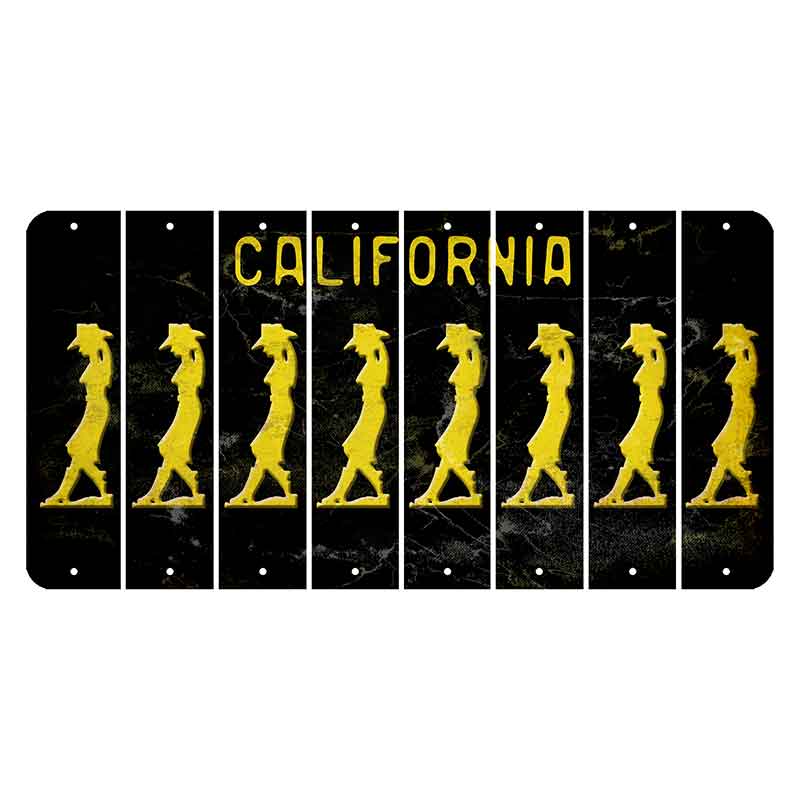 California Black Cut License Plate Strips (Set of 8) Cowgirl - Leaning