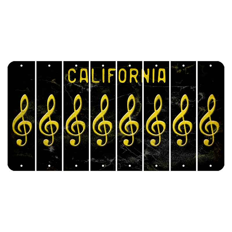 California Black Cut License Plate Strips (Set of 8) Music Note