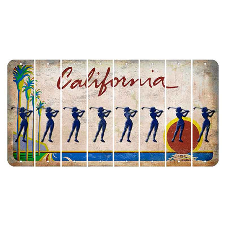 California Coastline Cut License Plate Strips (Set of 8) Female Golfer