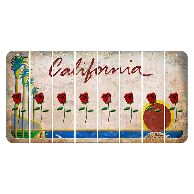 California Coastline Cut License Plate Strips (Set of 8) Red Rose