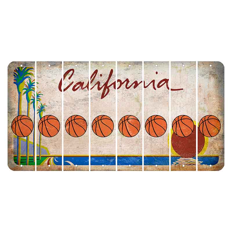 California Coastline Cut License Plate Strips (Set of 8) Basketball