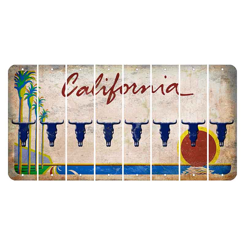California Coastline Cut License Plate Strips (Set of 8) Cow Skull