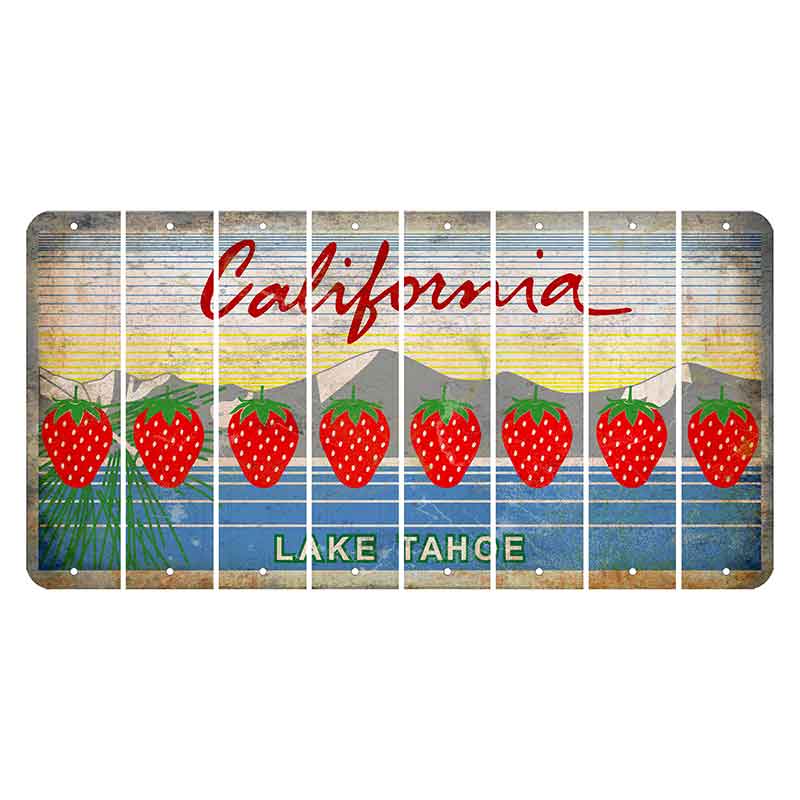 California Lake Tahoe Cut License Plate Strips (Set of 8) Strawberry