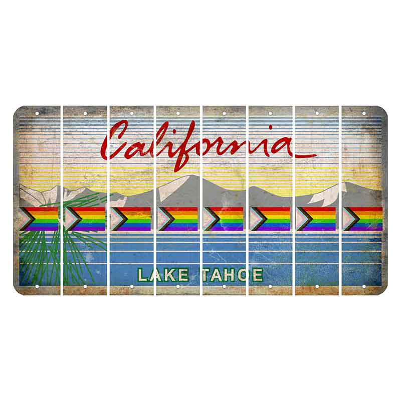 California Lake Tahoe Cut License Plate Strips (Set of 8) LGBTQ Flag