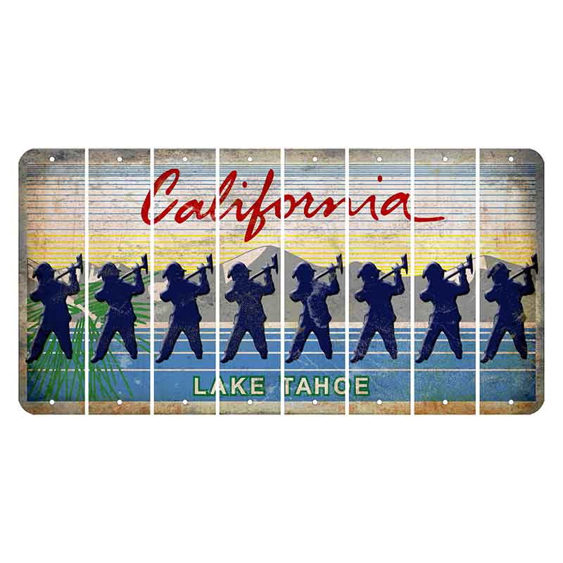 California Lake Tahoe Cut License Plate Strips (Set of 8) Fireman with Axe