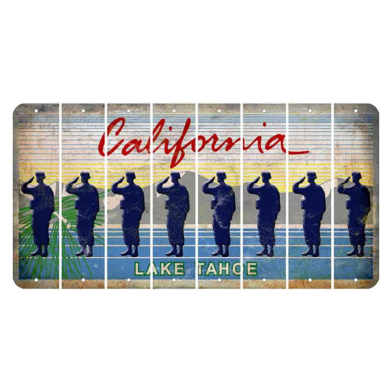 California Lake Tahoe Cut License Plate Strips (Set of 8) Soldier - Saluting