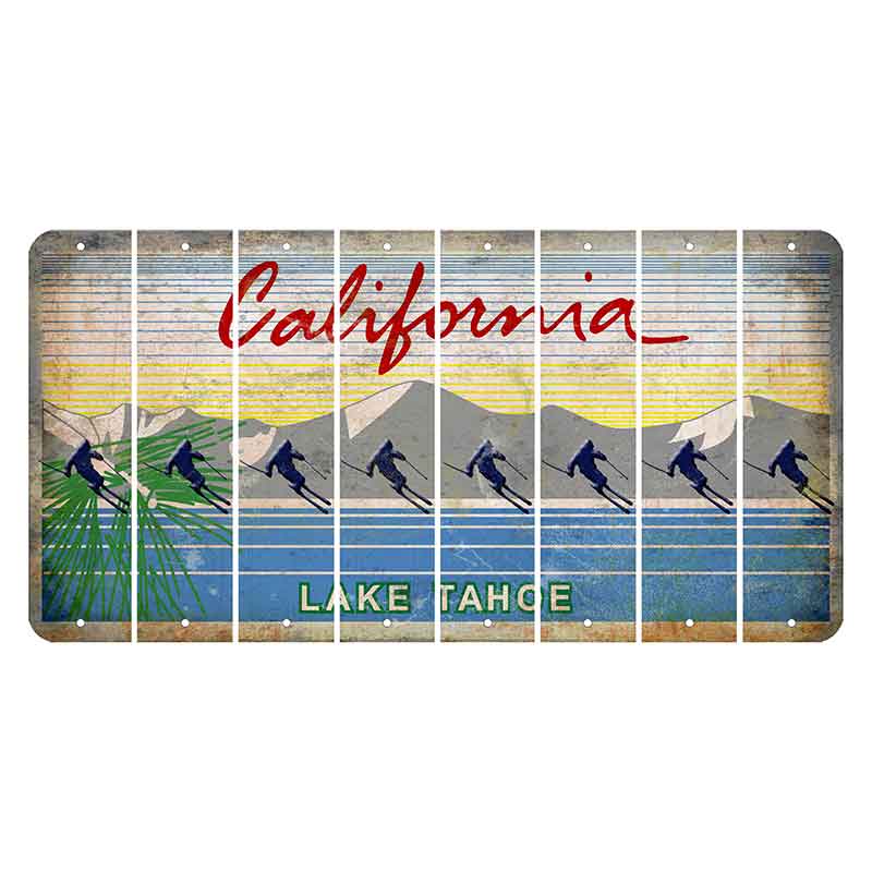 California Lake Tahoe Cut License Plate Strips (Set of 8) Skier
