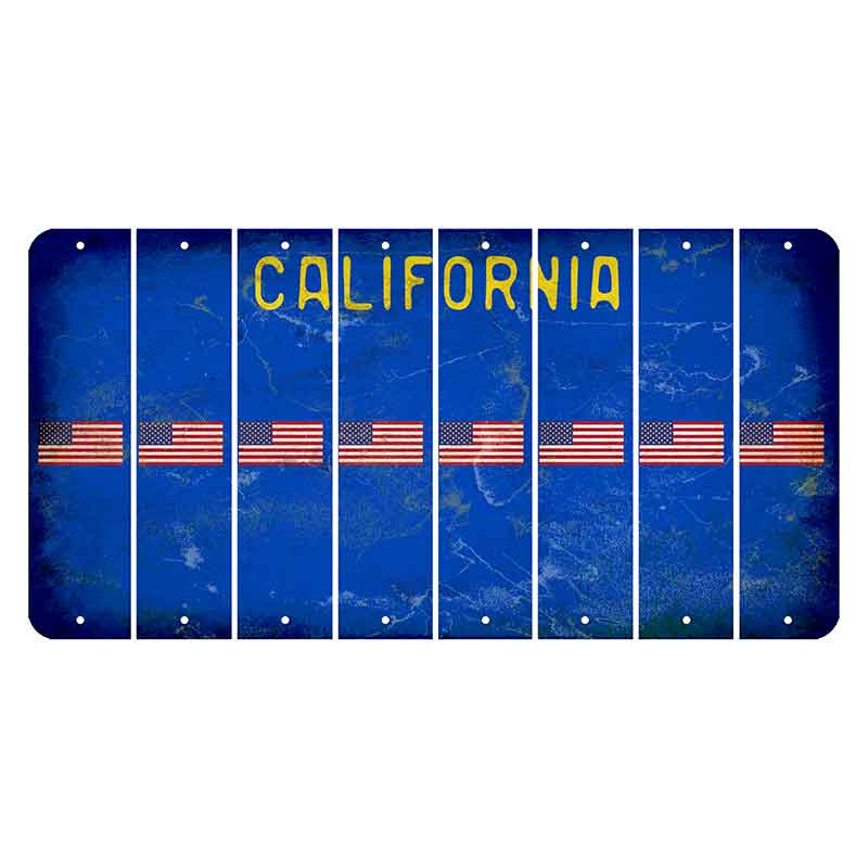 California Blue Cut License Plate Strips (Set of 8) American Flag