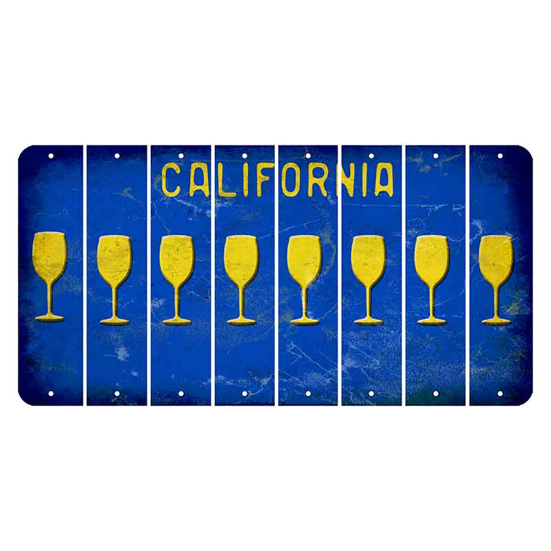 California Blue Cut License Plate Strips (Set of 8) Wine Glass