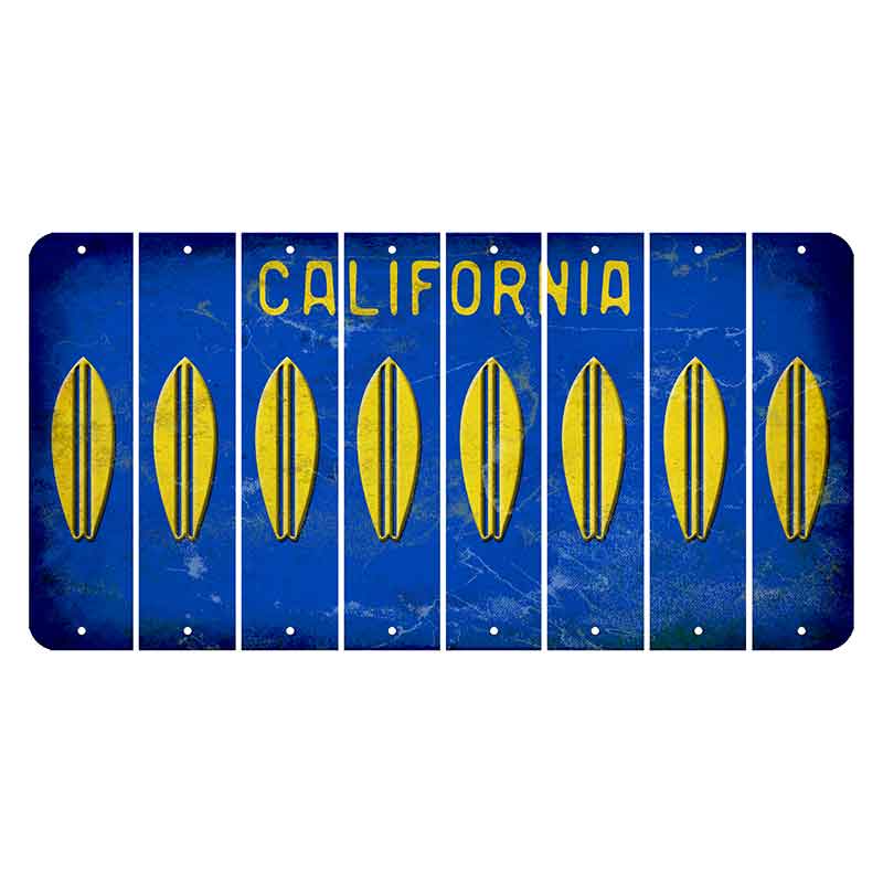 California Blue Cut License Plate Strips (Set of 8) Surfboard