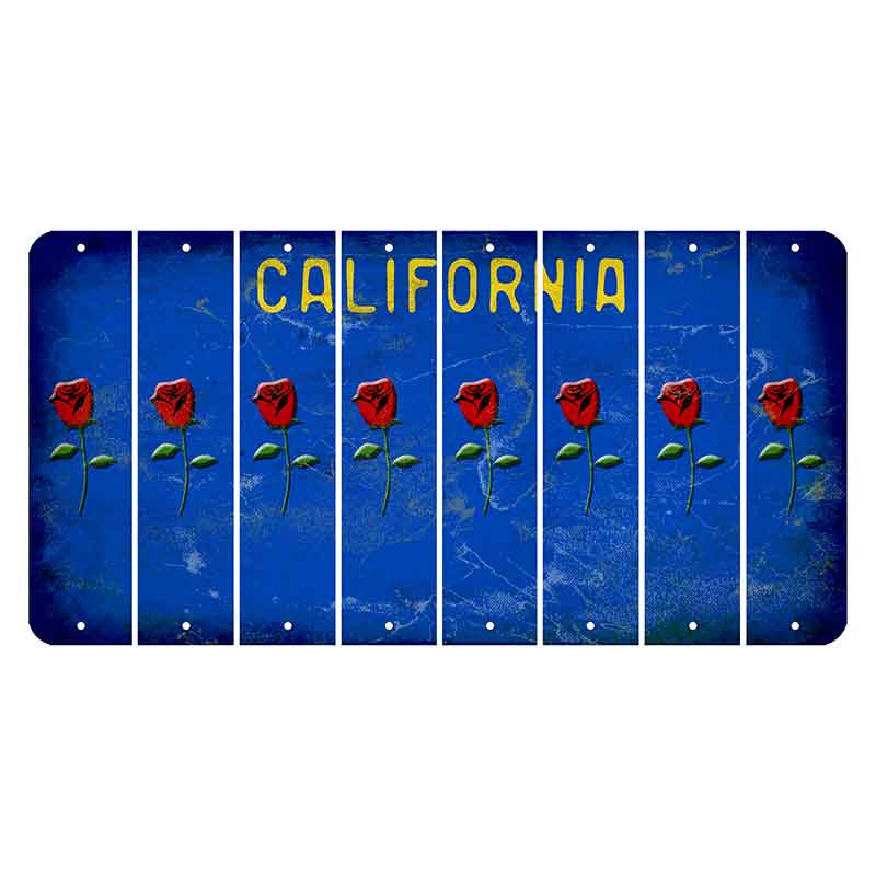 California Blue Cut License Plate Strips (Set of 8) Red Rose