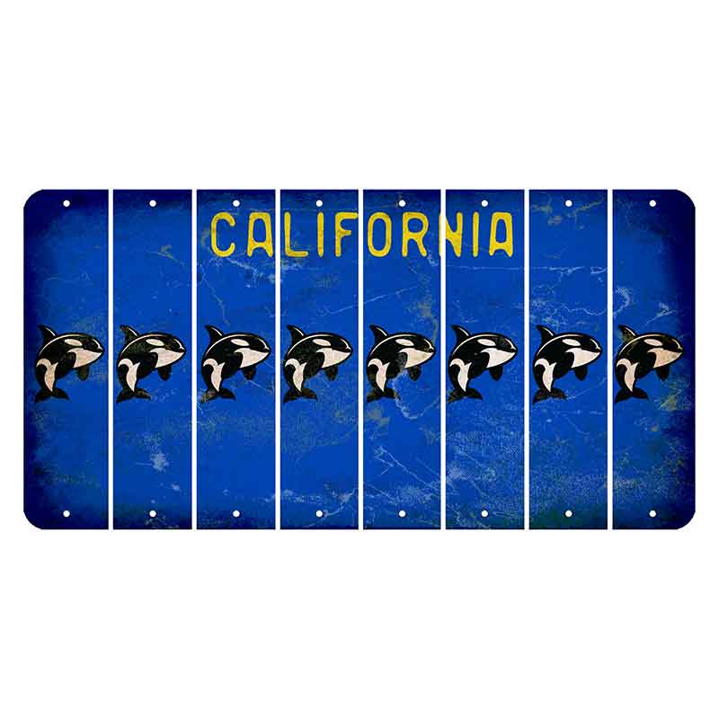 California Blue Cut License Plate Strips (Set of 8) Whale